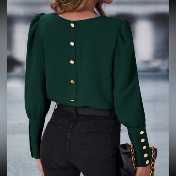 Tops | Luxe Button Back Puff Sleeve Blouse | Poshmark